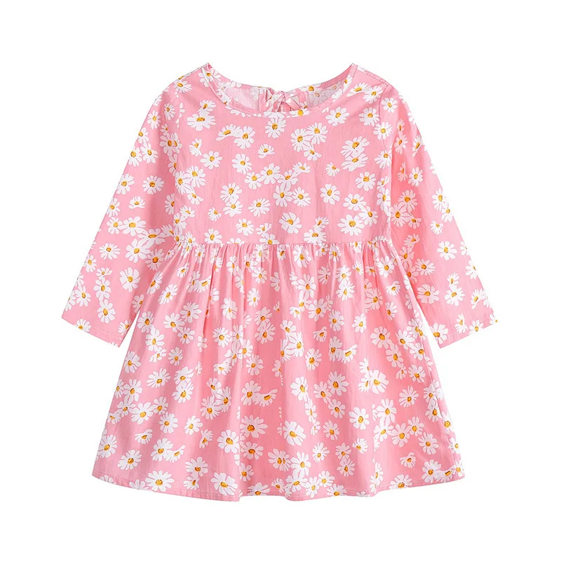 2022 Spring Autumn Nice Flower Print Baby Toddler Girl Long Sleeve Floral Print Knit Tiered Dress Kids Dresses For Girls