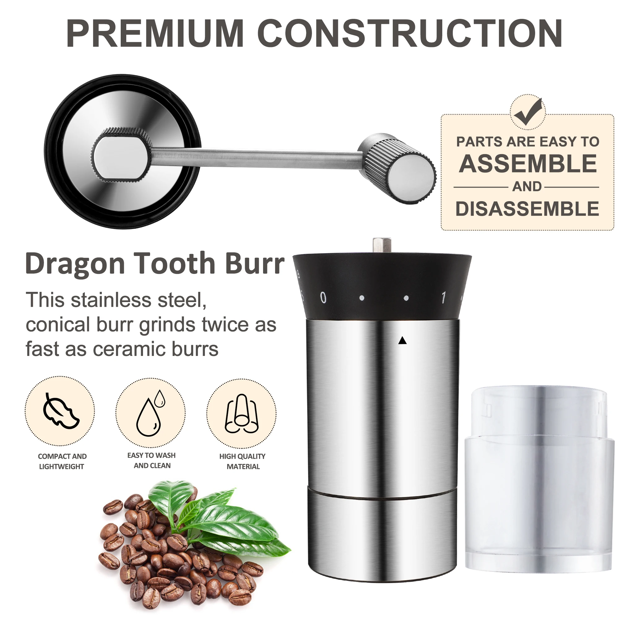 Professional Stainless Steel Portable Industrial Commercial Flat Burr Manual Espresso Coffee Bean Grinder Hand