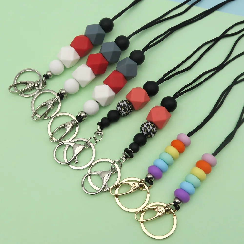 Silicone Bead Lanyards For Id Badge Trendy Teacher Lanyard Beaded With Wooden Disc