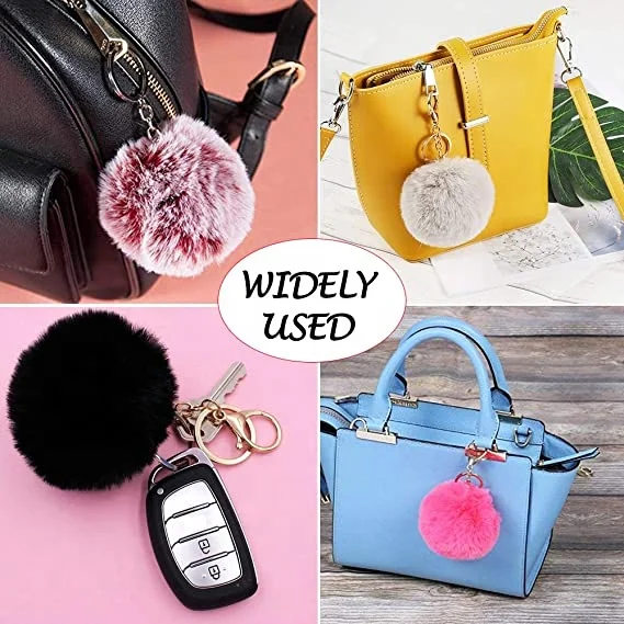 Wholesale Multicolor Furry Fluffy Puff Ball 8cm Faux Rabbit Fur Ball Pom Pom Keychain