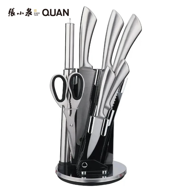 Hot selling Kitchen knife set with acrylic holder 410 hollow handle cooking knife sets
