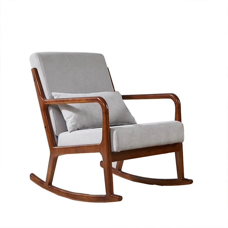 
Nordic simple single rocking chair modern lying cushion leisure chair living room small apartment simple wood recliner fabric 