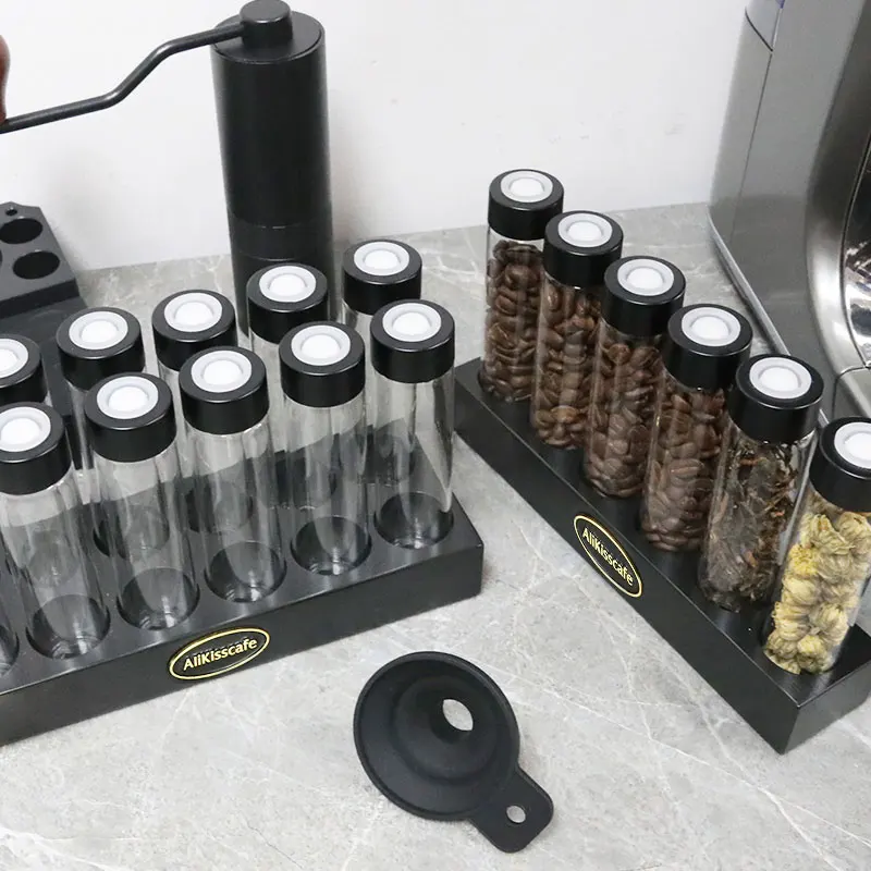 Single Dose Glass Jars Containers Airtight Sealed Borosilicate Aroma Valve 12 Holes Espresso with Coffee Bean Glass Tub