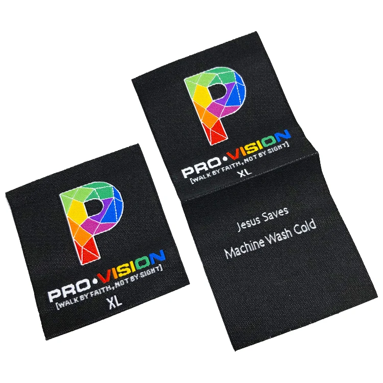 Custom Colorful Logo Woven Label Center Fold Neck Woven Label Wholesale Clothing Labels Tags