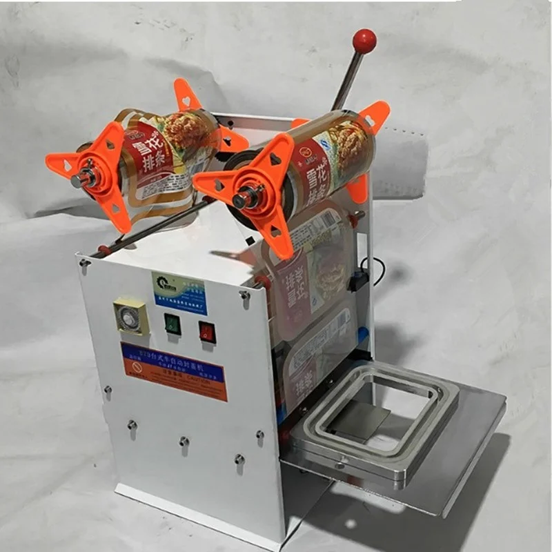
Semi-automatic Tray Sealer Packaging Machine Plastic Food Container Sealing Meal Table Top Heat Tray Small packing machine 