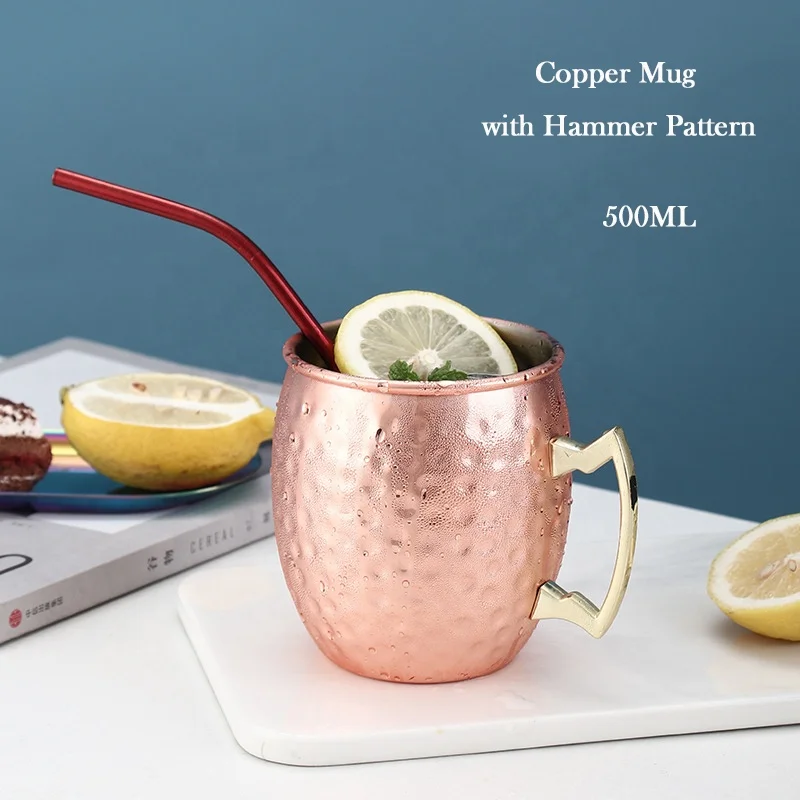 Moscow Mule Copper Mugs Stainless Steel 18oz Cocktail Wine Beer Hammered Copper Mug for Chilled Drinks 550ML Drinking Mug