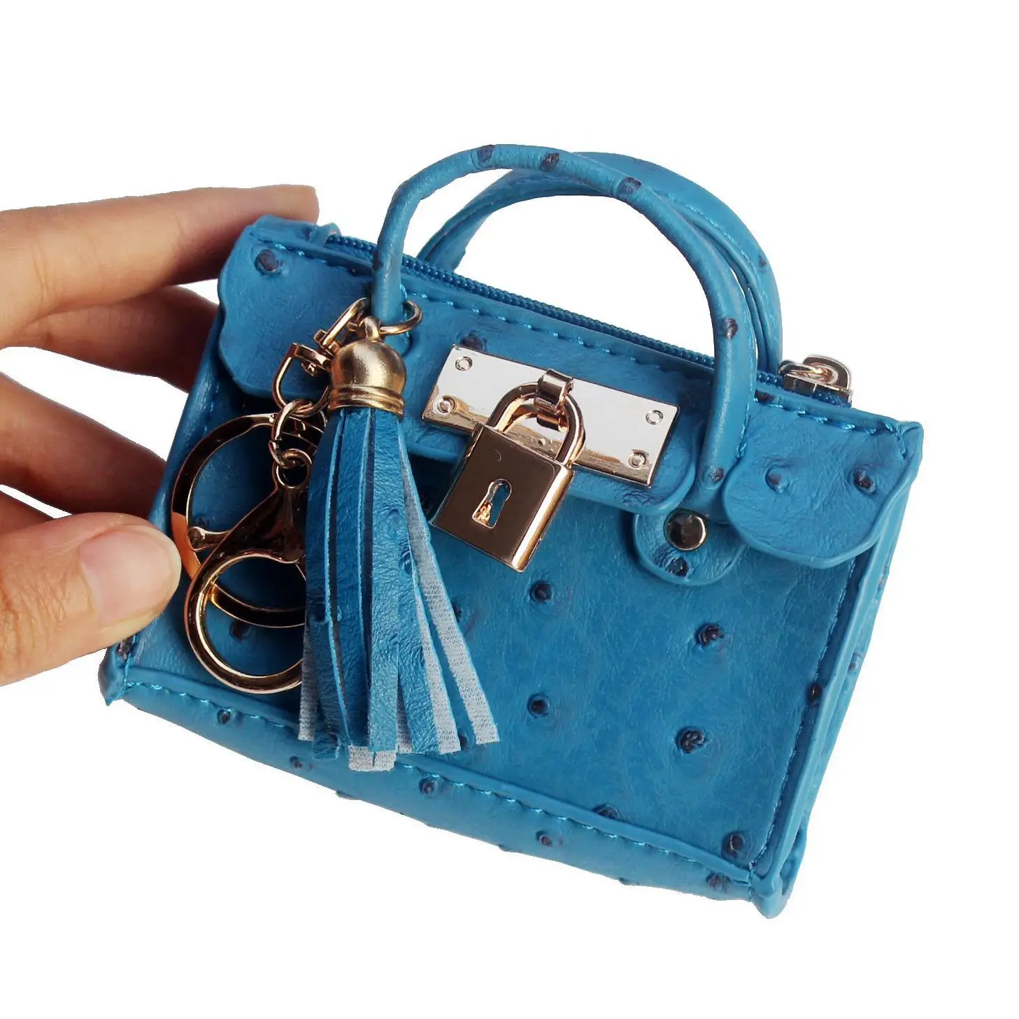 mini lock zipper leather keychain card coin purse for ladies women