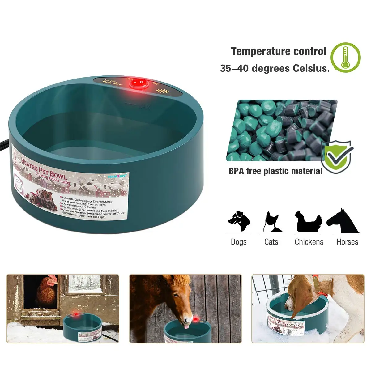 68OZ Pet Water Heating Bowl for Cats Dogs Chicken Birds Outdoor Winter Dog Bowl