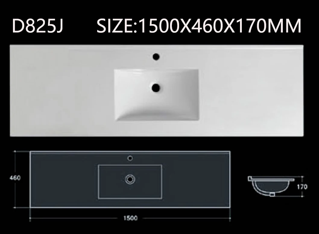 Modern White Ceramic Lavatory wash basin Rectangle Thin Edge Vanity Top Single Cabinet Bathroom Sink