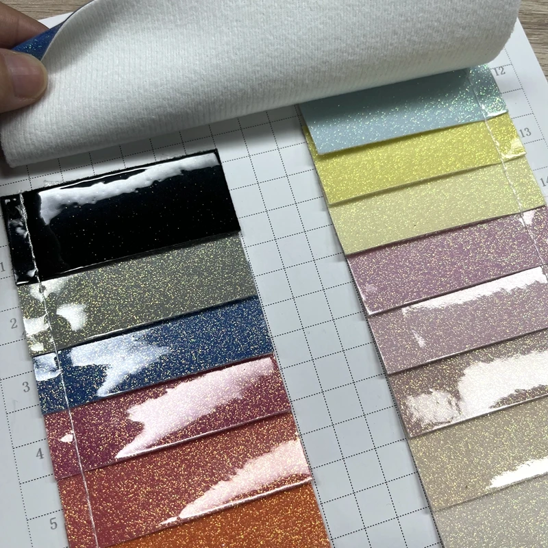 Jelly sparkle glitter leather with cotton backing  for making Bags/Diy Decorations/Craft/Hair Clips  in TPU leather