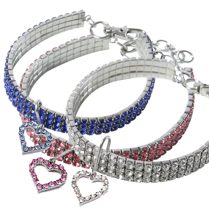 New Heart Shaped Cat and Dog Necklaces Crystal Pet Collar