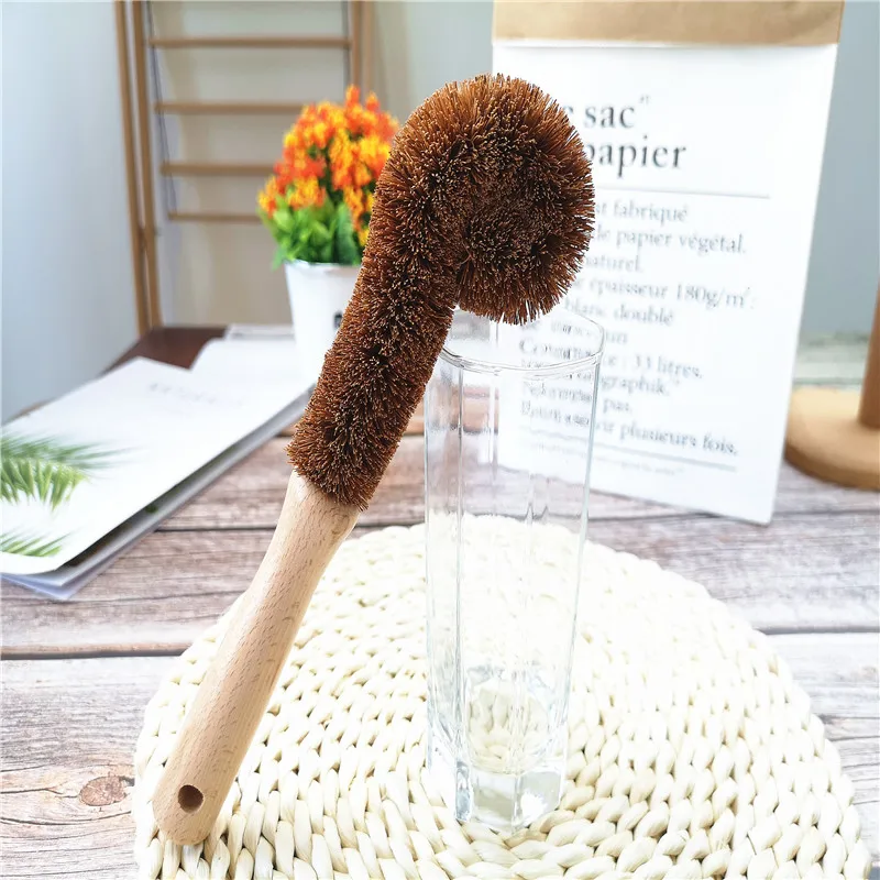 Hot sale bamboo wooden coconut fiber glass cup bottle brush