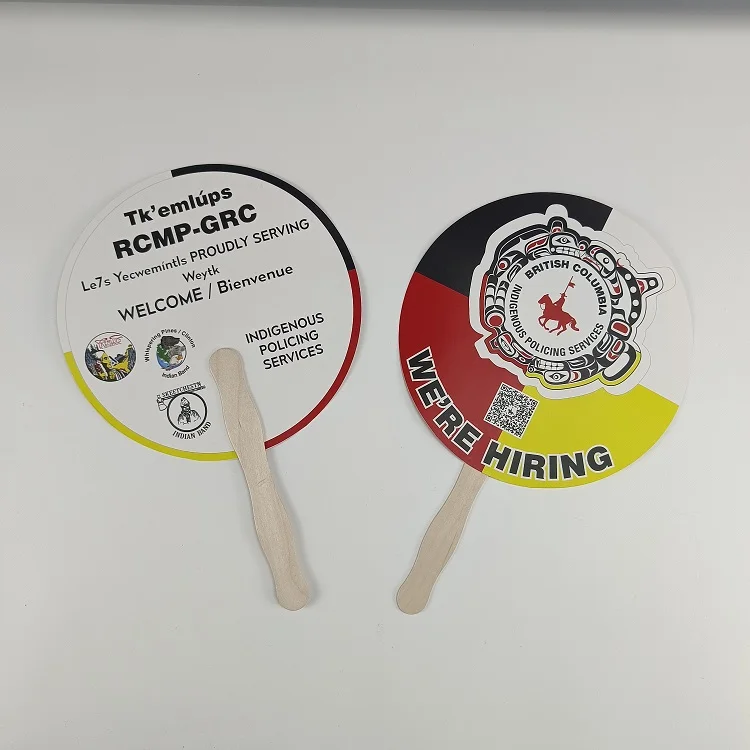 Custom Printing /size circle shape wooden hand paper fan advertising fan