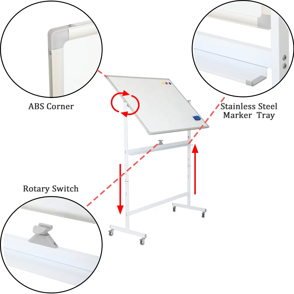 90X120 120X180Cm 2in1 Office School Dry Erase Magnetic White Board and Cork Notice Board Stand Custom Educational Whiteboard