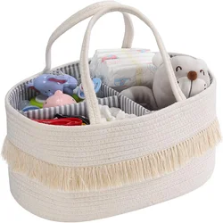 Newborn Baby Shower Basket Cotton Rope Diaper Caddy Organizer With Tassel