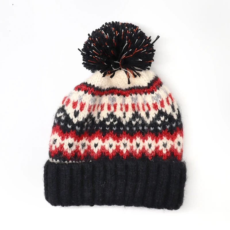Wholesale Custom Embroidered Jacquard Knitted Beanie Hat Women Cotton Winter Warm Hat