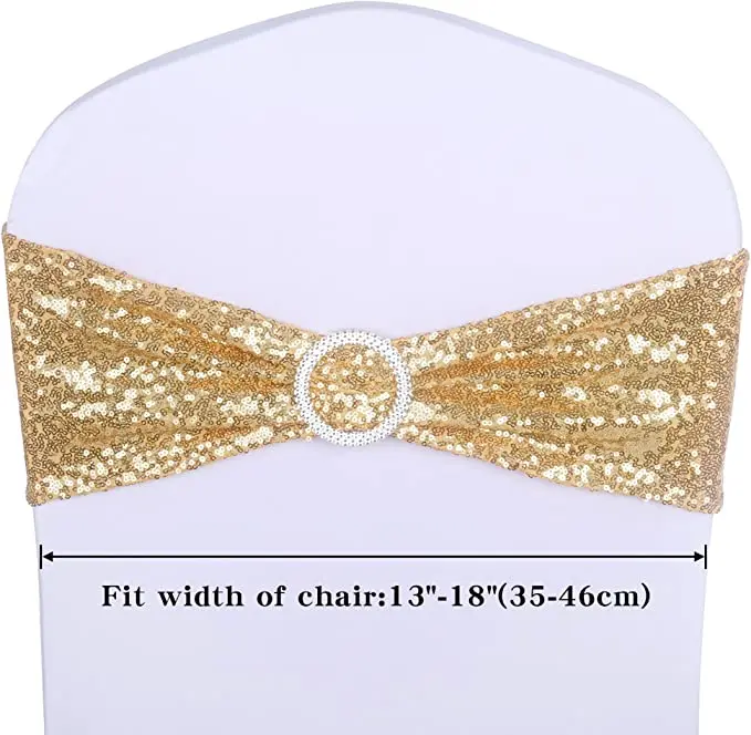 All Around Sequin Chair Sashes with Bows Stretchy Spandex Decorative Shiny Sparkly Sash Band for Banquet Chair Cover