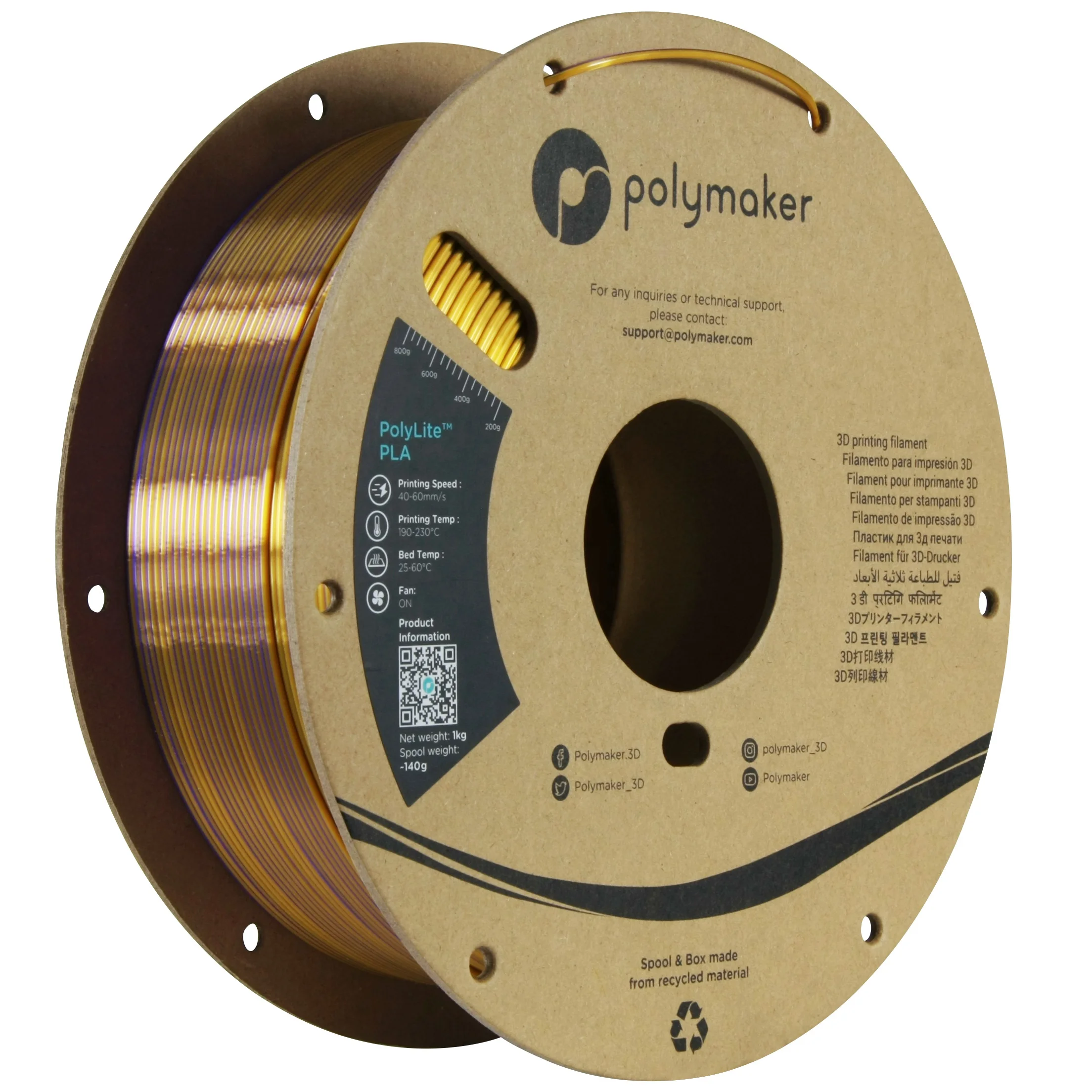 Professional Factory Custom 1kg / 1.75mm Polymaker PolyLite PLA Silk Dual Colors Silk Shiny Printer 3D Filament PLA