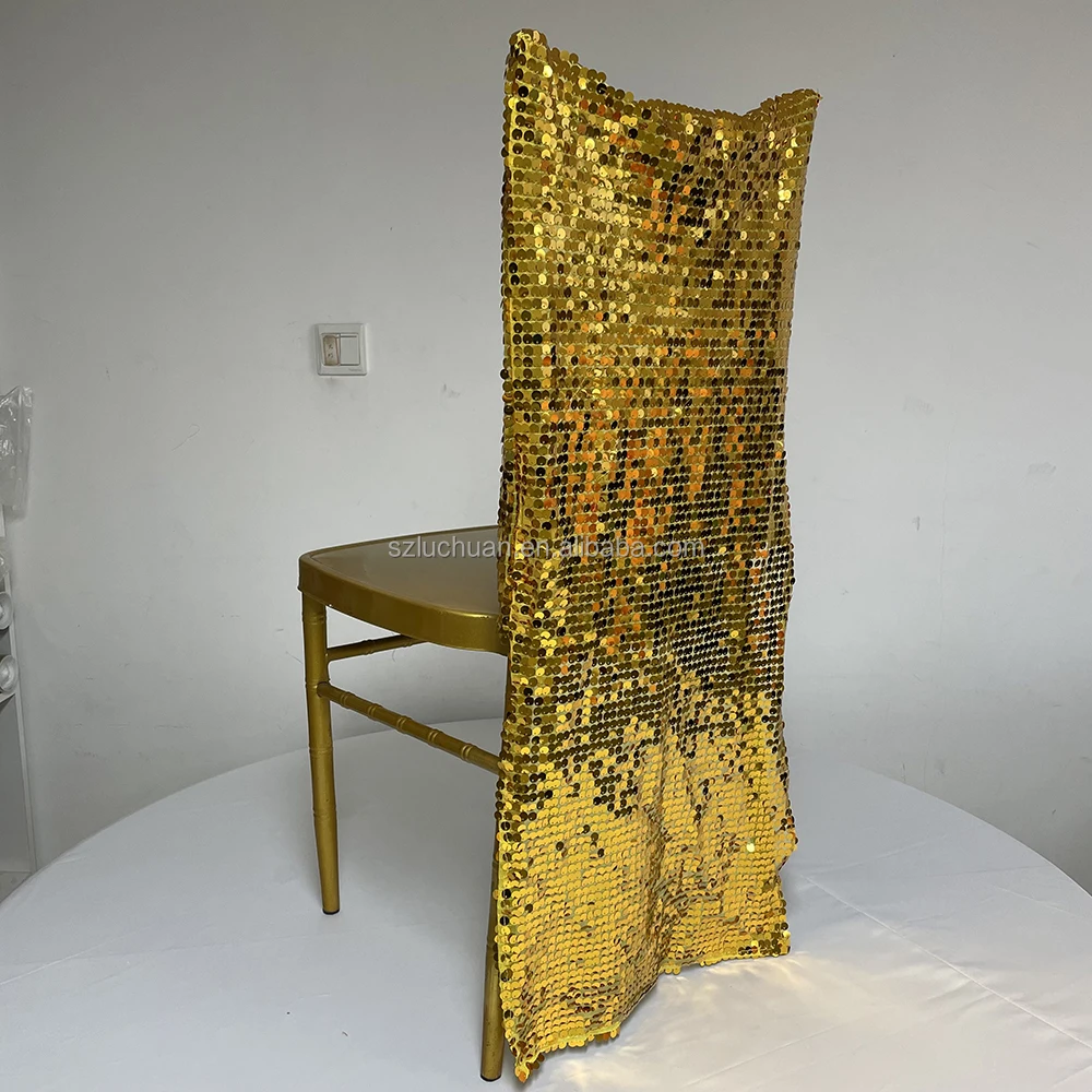 9mm Sequin gold chair covers wedding outdoor chair covers chiavari chair cover caps