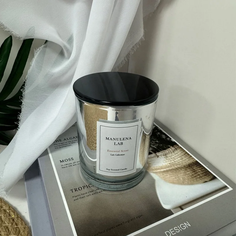 MANULENA Luxury  Custom Private Label Silver glossy Glass Soy Wax Scented Candle Home Fragrance Deodorant  Scented Candles