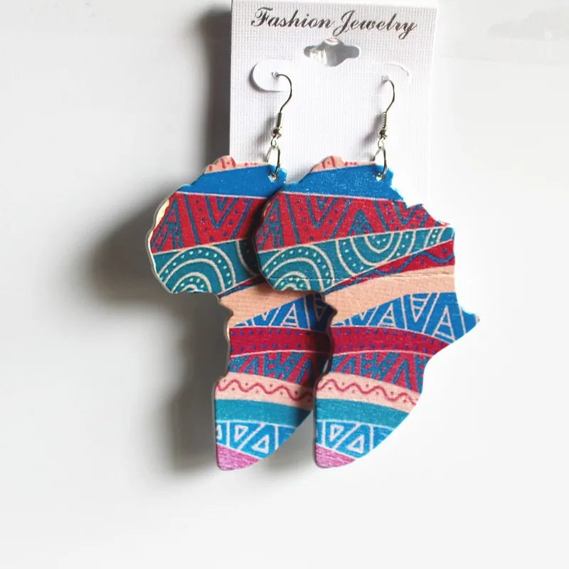 Wholesales fashion drop painted Africa wooden drop african map earings for women
