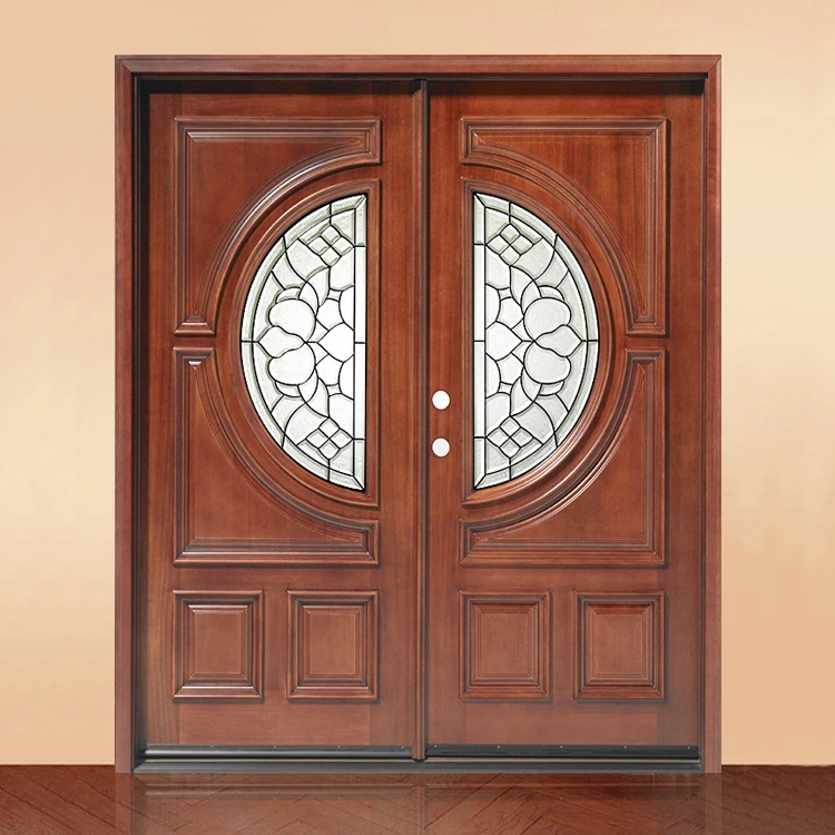 China foshan supplier exterior main entrance wood doors designs custom made fancy solid wooden double door