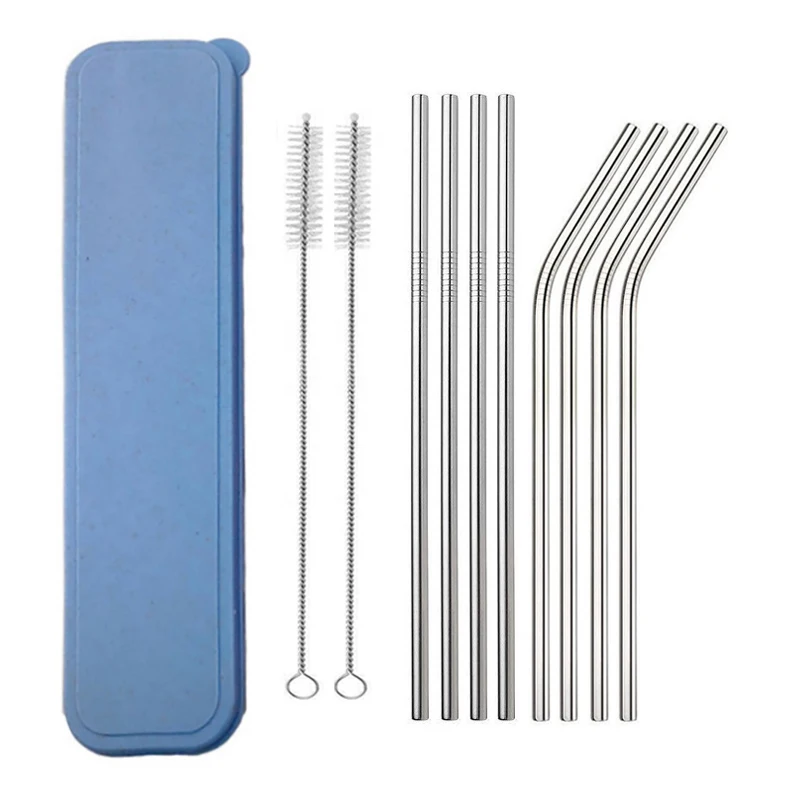 10pcs/set 215*6mm Metal Drinking Straw Stainless steel straw set with Case