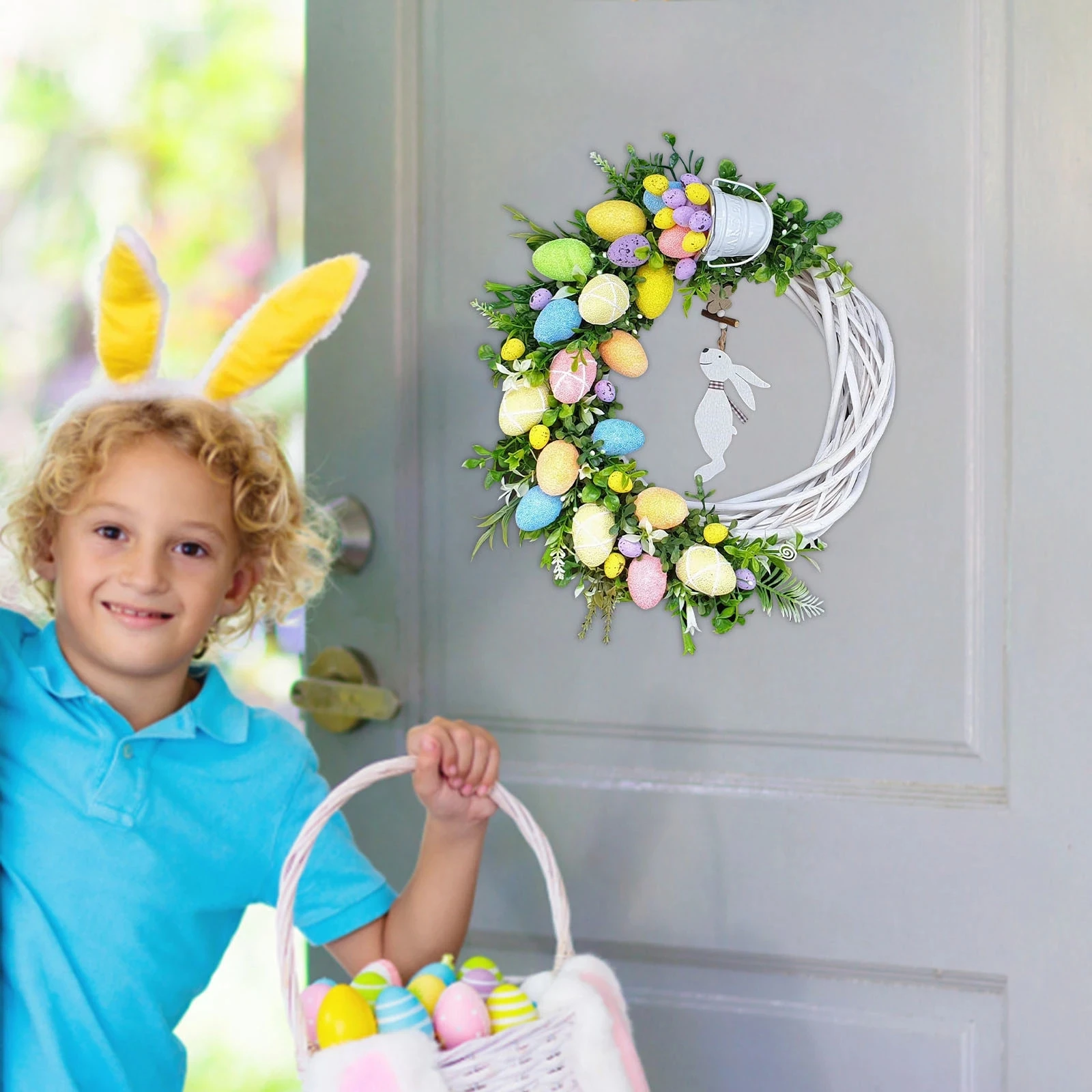 Easter Plant Garland DIY Bunny Egg Artificial Wreaths Wedding Home Easter Wall Door Hanging Home Party Decoration Rabbit Wreath