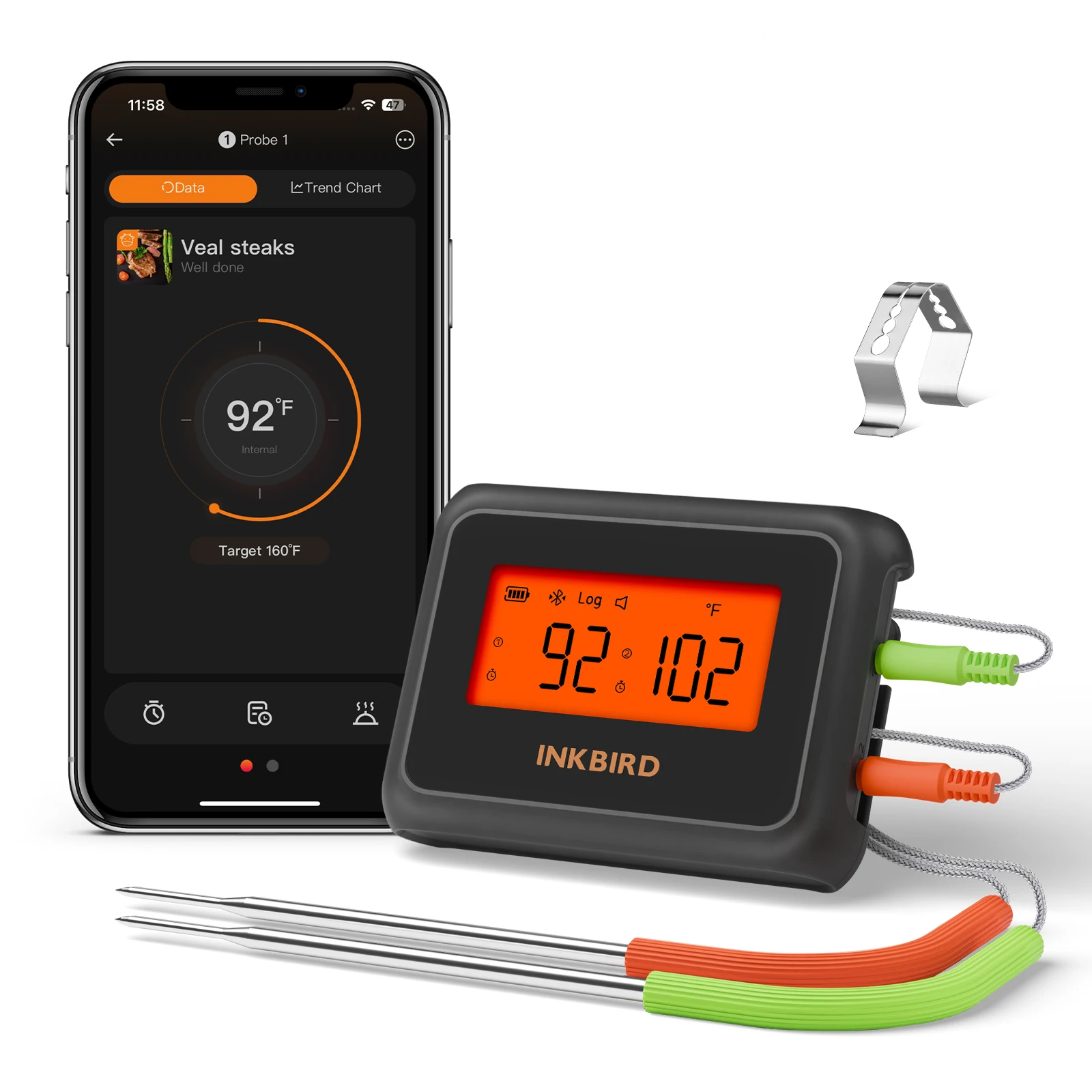 INKBIRD IDT-22-B Smart BluetoEth Food Thermometer with Dual Probe, 330 ft (100 m) App Control for Grilling, BBQ, Cooking