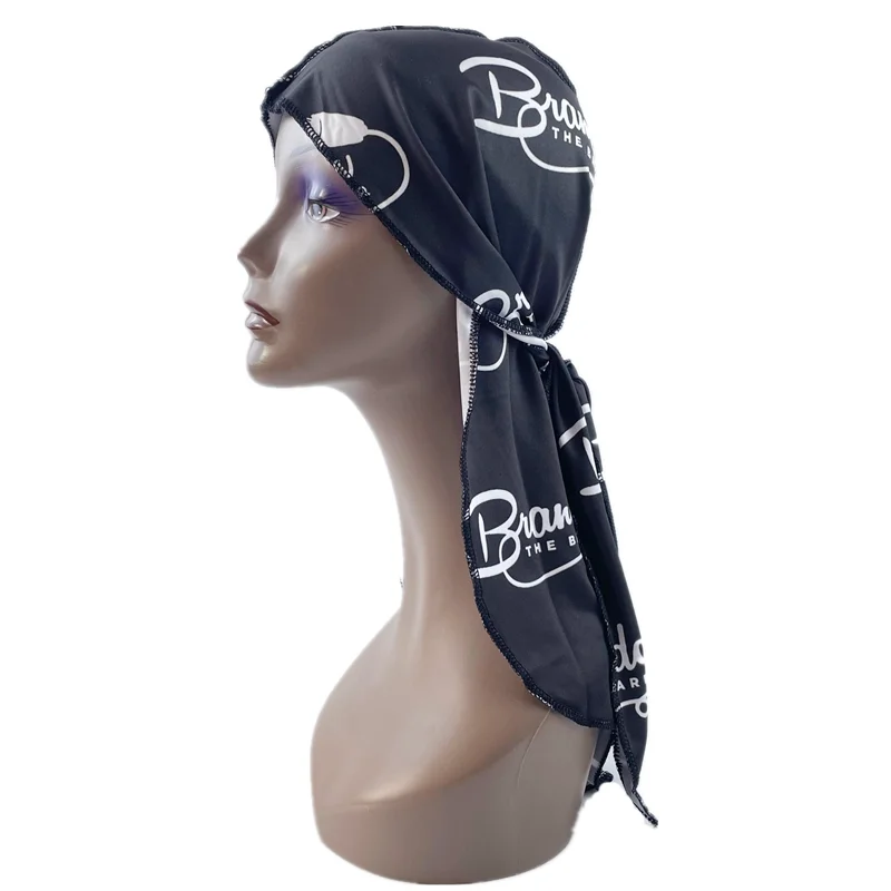Unisex Men Silk Durag Custom Print Soft Bandana Turban Hair Accessories Hip Hop Long Tail Straps Paisley Do Doo Silky Durags