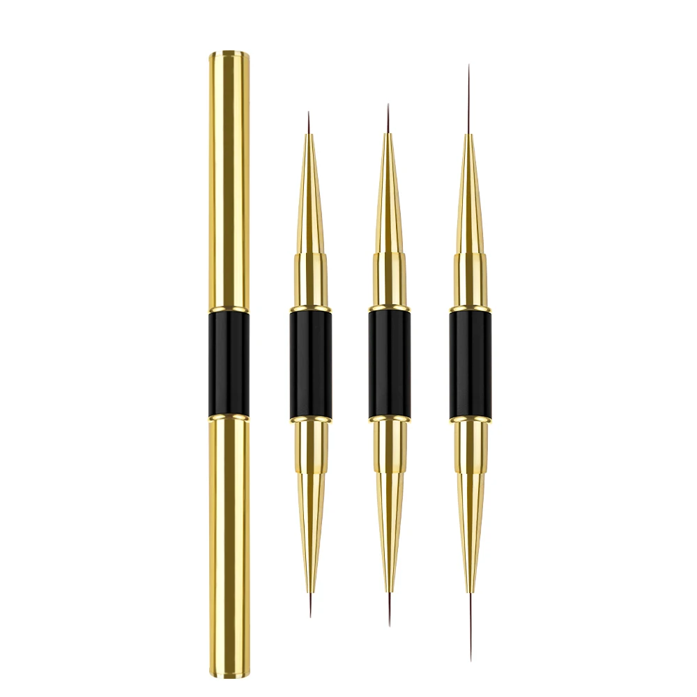 2023 Newest 3pcs in 1 set Liner Nail Art Brush Custom Logo Gold Metal Handle Super Thin Soft Hair Long/Short Liner Nail Brush