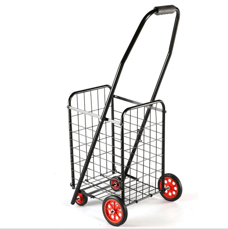 4 колеса фусин черный цвет складные стальные магазин wagon тележки, надежный прочный крепежный ремень на 70 кг Вес ручного пуш-ап товарную корзину тележка