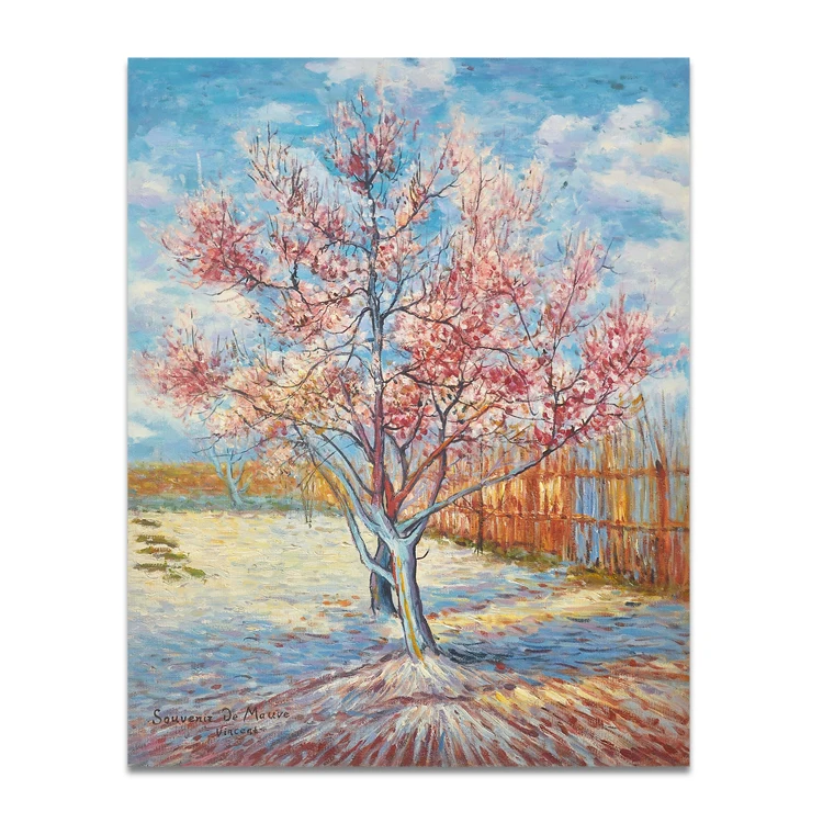 100% Hand Painted Museum Quality Cherry Blossom Reproduction Famous Art Oil Painting by Van Gogh