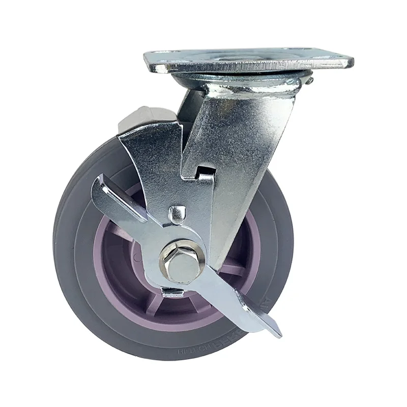 WBD 6 Inch Gray TPR Heavy duty High load capacity Durable Swivel Caster Wheels Top Plate Soft Wheel Caster