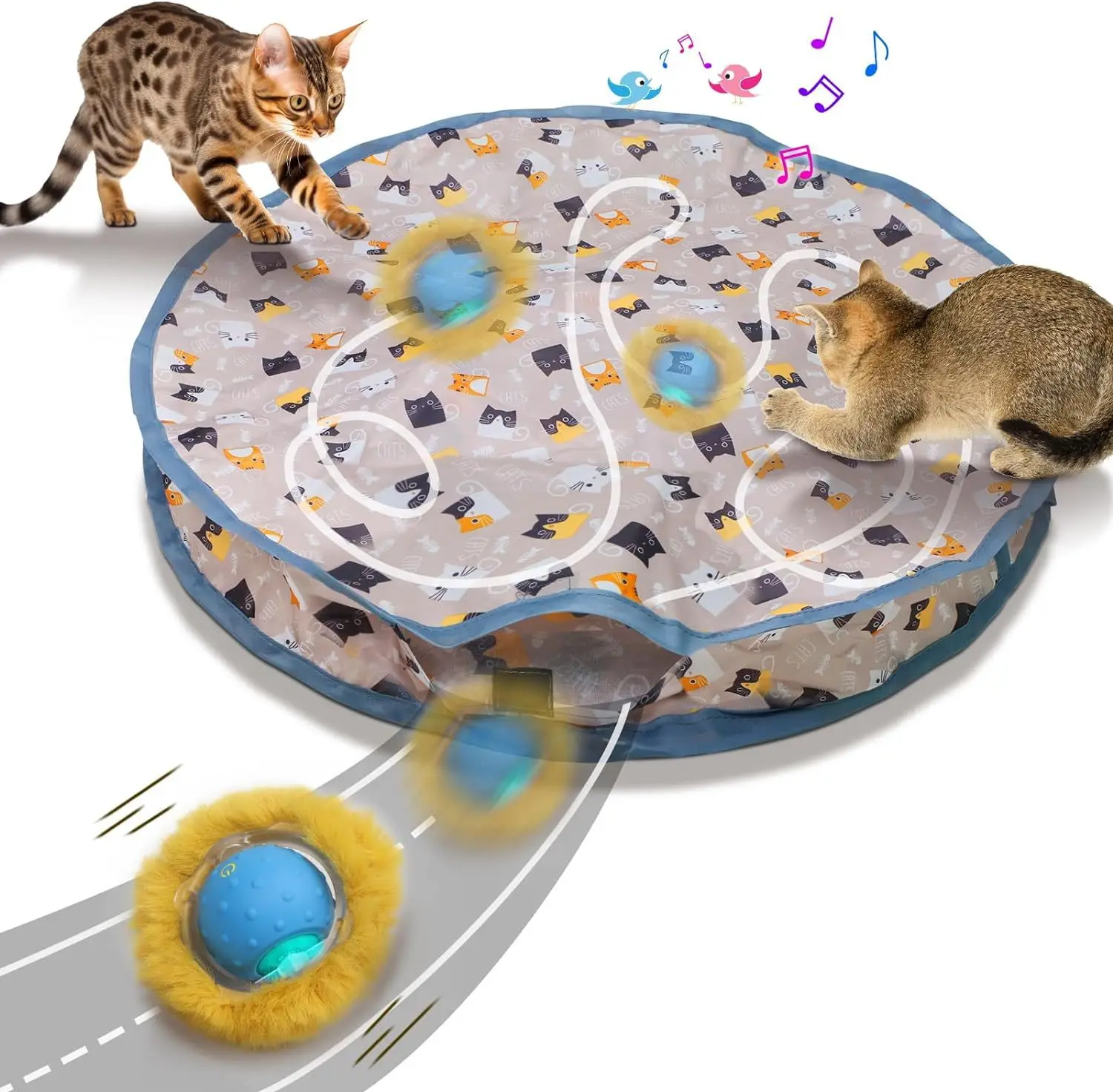 New Arrival Funny Motion Activated Chirping Cat Toy Ball Hunting Cover Play Mat Christmas Interactive Cat for Smart Cat Ball