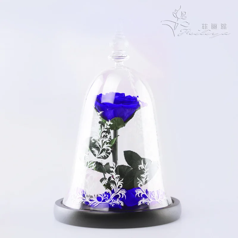Rose Beautiful Artificial Red Eternal Rose Preserved Flower With Led Lights in Glass Dome for Festival or Birthday
