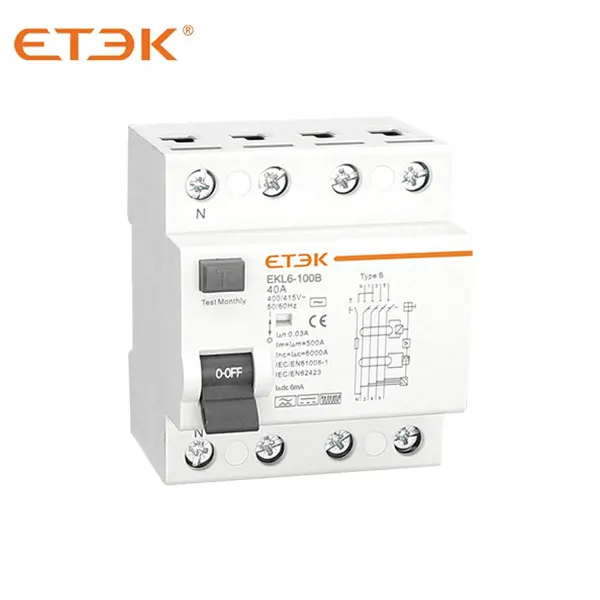ETEK EKL6-100B 10KA 3P+N 40A 300mA Type B RCCB RCD for AC EV Charger Circuit Breaker with TUV Rheinland CB CE Certified