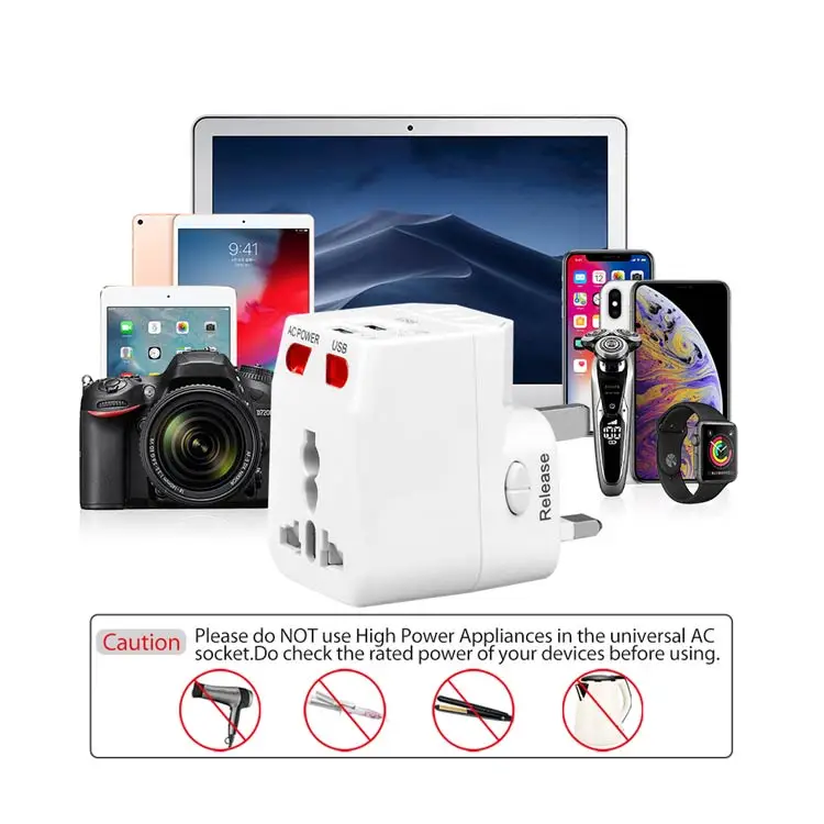 
Wonplug Hot sale universal smart USB charger travel adapter with UK/US/AU/EU four kinds of plug Promotional business gift set electronic gadgets universal smart USB charger travel adapter