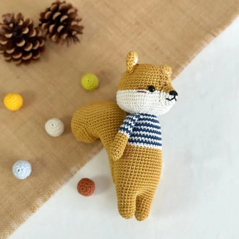Cute Cartoon 100% Organic Baby Cotton Crochet Toys Amigurumi Custom Squirrel Knitted Stuffed Animal Toys
