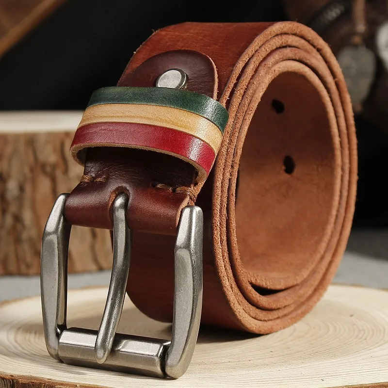 Cognac Brown  Mens Casual Jeans Belt 100% Italian Genuine Leather Belt For Men