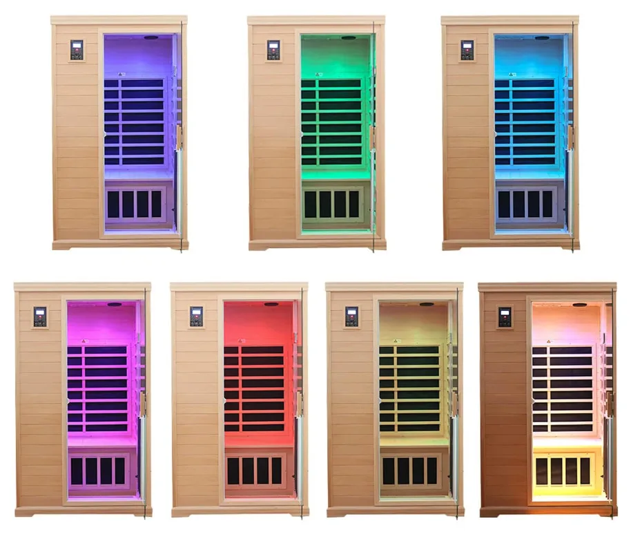 2 Person Far Infrared Wooden 9 Low Emf Heaters 1,750watt 2 Chromotherapy Lights 2 Bluetooth Speakers Sauna Rooms Infrared