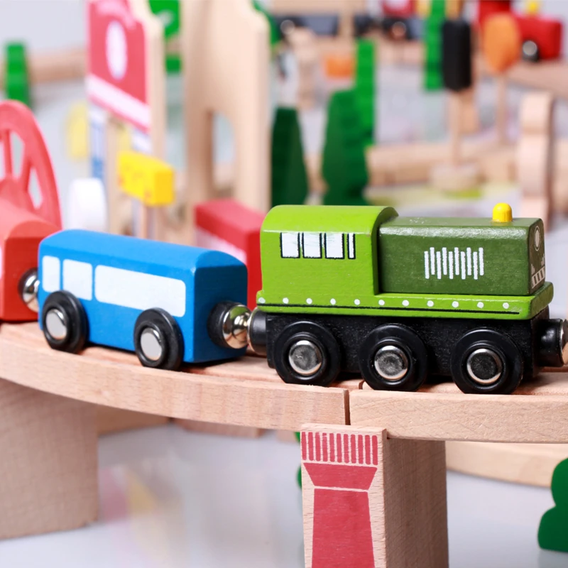 120pcs Beech wood children educational toy car wooden small train track