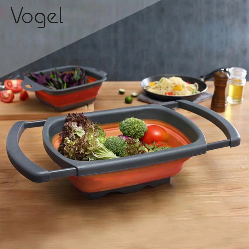 Folding retractable folding drain basket household fruit and vegetable kitchen vegetable washing drain basket