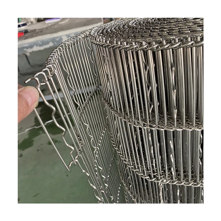 Separated with curved wire Mesh Conveyor Food Grade Chain Link Wire Mesh Stainless Steel Flat Flex Conveyor Belt