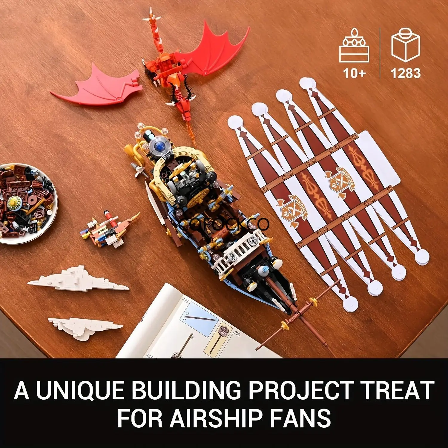 92201 Airship Steampunk Building Blocks Sci-fi Spaceship Dragon Attack Pirate Ship Sailboat Model Brick Toy Kid Adult For Gift