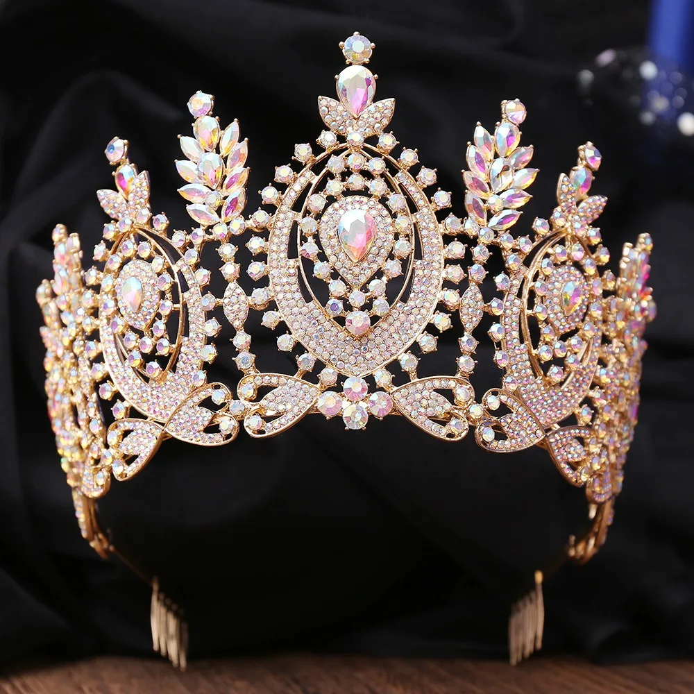 Big Crown Princess White Goddess Crystal Tiara Queen Crown with Comb Rhinestone Wedding Birthday Crown and Tiaras for Women