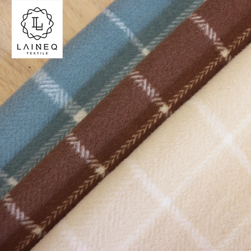 2023 Elegant Simplicity woolen double faced camel brown blue Grid Check fabric women overcoat for winter big check