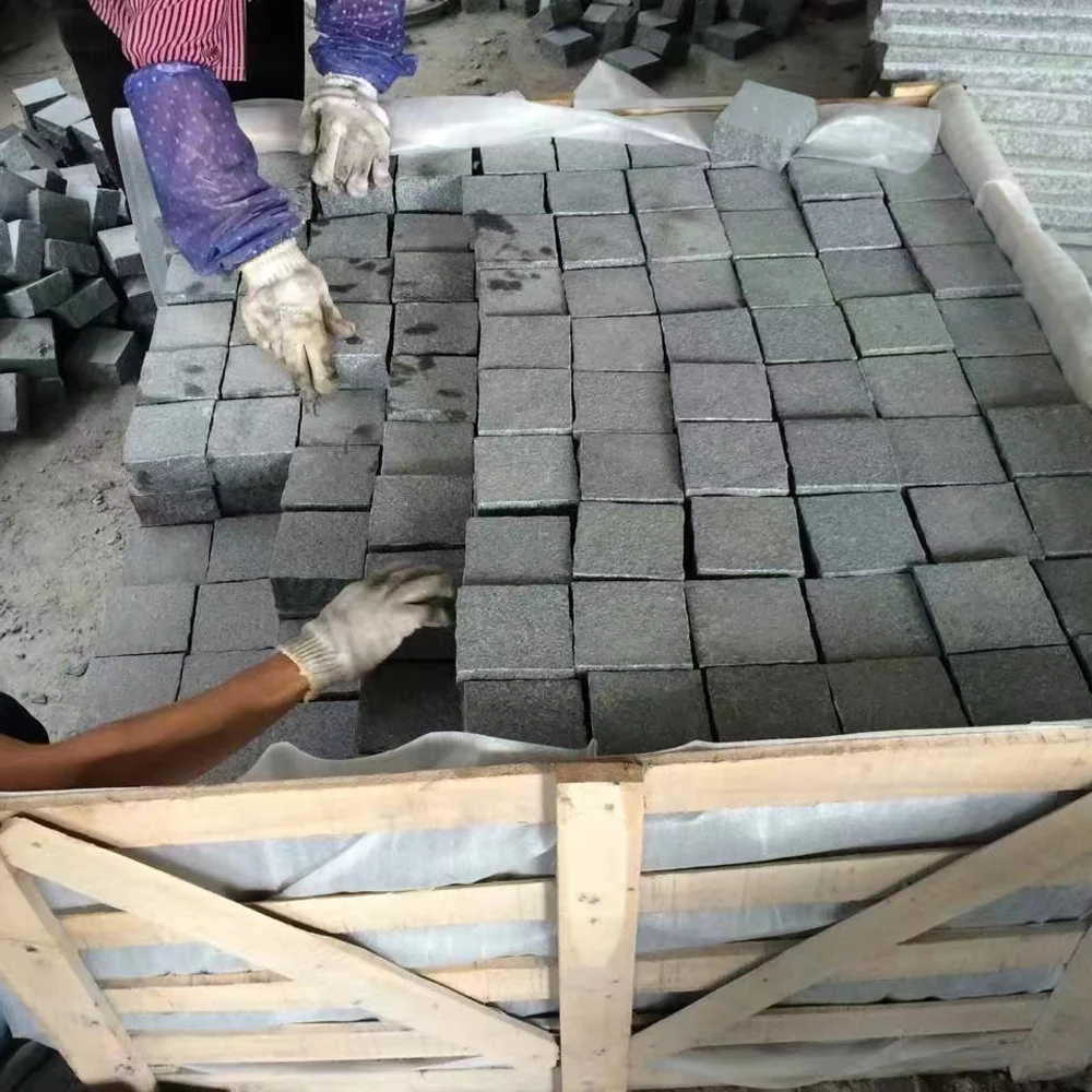 custom dark grey granite cobblestone pavers for driveway walkway