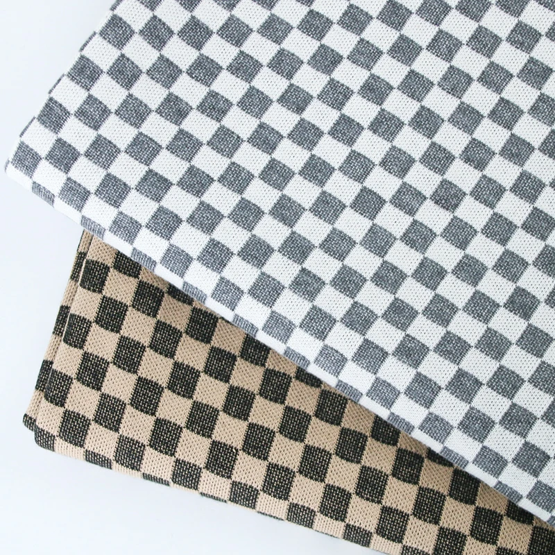 Wholesale checkerboard pattern 75%polyester 25%cotton knitted plaid fabric 320gsm for pajamas
