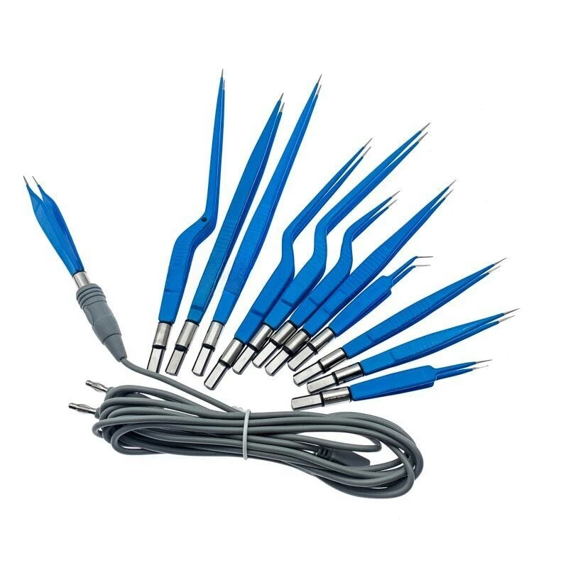 PAPPS Professional stainless steel blue coated color Reusable Bipolar Forceps Straight with Fine Tip